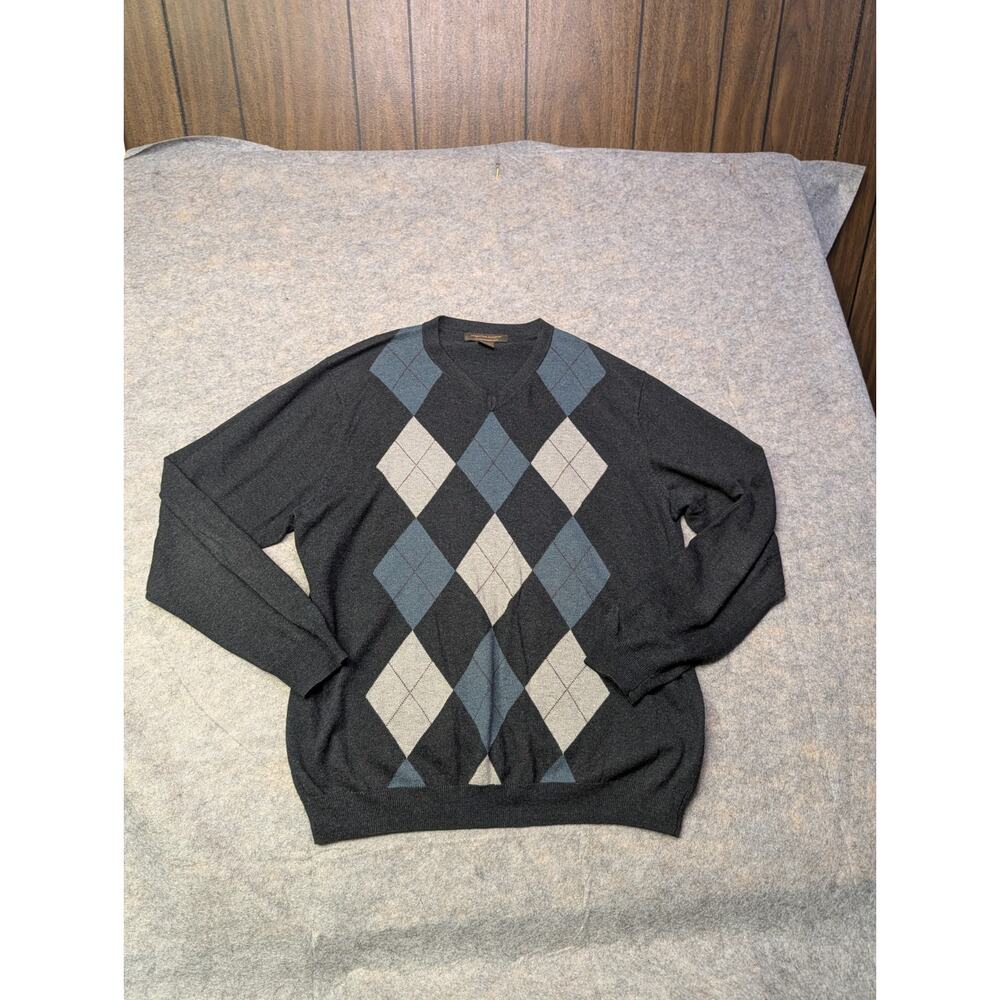 Sebastian Cooper Sweater Men Large Blue Cashmere Cotton Argyle Diamond Pullover